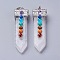 Natural Quartz Crystal with Synthetic & Natural Mixed Stone Chakra Big Pendants, Sword, Platinum, 57~60x16.5x12mm, Hole: 5mm