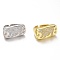 Adjustable Brass Micro Pave Clear Cubic Zirconia Open Cuff Rings, Wide Band Rings, Long-Lasting Plated, Rectangle with Bear, Mixed Color, US Size 7(17.3mm)