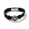 Men's Braided Black PU Leather Cord Multi-Strand Bracelets, Helm 201 Stainless Steel Link Bracelets with 304 Stainless Steel Magnetic Clasps, Stainless Steel Color, 8-5/8 inch(22cm)