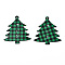 Christmas Theme Single-Sided Printed Wood Big Pendants, Christmas Tree with Tartan Pattern, Green, 79x73x2mm, Hole: 3.5mm