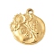 304 Stainless Steel Pendants, Flat Round with Flower Charm, Golden, 19x17.5x2.5mm, Hole: 1.8mm