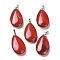 Natural Red Jasper Pendants, with Brass Finding, Teardrop, 35x20x7.5~9mm, Hole: 4x3.5mm