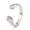 Non-Tarnish 304 Stainless Steel Double Hand Hug Open Cuff Ring for Women, Stainless Steel Color, US Size 7 3/4(17.9mm)