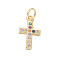 Brass Micro Pave Cubic Zirconia Tiny Cross Charms, with Jump Rings, Colorful, Golden, 14x8.5x1.5mm, Hole: 3mm