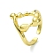 Brass Open Cuff Ring, Cadmium Free & Nickel Free & Lead Free, Hollow Polygon, Real 18K Gold Plated, Inner Diameter: 18mm