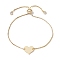 Adjustable Brass Slider Bracelets, Heart, Golden, 9-1/4 inch(23.4cm)