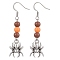 Brass Dangle Earrings, with Alloy Spider & Acrylic Beads, For Halloween, Dark Orange, Antique Silver & Platinum, 51x13mm