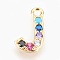 Brass Micro Pave Cubic Zirconia Charms, Letter, Golden, Letter.J, 13~14x7~10x2~2.5mm, Hole: 1.5~1.8mm