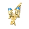 Brass Enamel Micro Pave Cubic Zirconia Pendants, Cadmium Free & Nickel Free & Lead Free, Real 18K Gold Plated Bird Charms, with Jump Ring, Deep Sky Blue, 24x14x3.5mm, Hole: 3.2mm