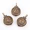 Brass Locket Pendants, Flat Round with Flower, Brushed Antique Bronze, 37x24.5x8.5mm, Hole: 4x6.5mm, Inner: 20.5mm