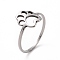 Non-Tarnish 201 Stainless Steel Paw Print Finger Ring, Hollow Wide Ring for Women, Stainless Steel Color, US Size 6 1/2(16.9mm)