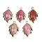 Natural Rhodonite Faceted Leaf Pendants, Rack Plating Brass Charms, Golden, 23x13.5x5.5mm, Hole: 1.2mm