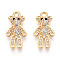 Brass Micro Pave Clear Cubic Zirconia Pendants, Bear Charms, Nickle Free, Real 18K Gold Plated, 17x7x3mm, Hole: 1.5mm