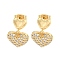 Heart Brass Pave Clear Cubic Zirconia Dangle Stud Earrings, Real 16K Gold Plated, 17x11.5mm