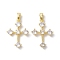 Brass Micro Pave Clear Cubic Zirconia Pendants, Cadmium Free & Nickel Free & Lead Free, Cross , Real 18K Gold Plated, 23x16.5x3.7mm, Hole: 5x2.8mm
