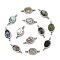Natural Mixed Gemstone Chip 304 Stainless Steel Oval Connector Charms, Cadmium Free & Lead Free, Long-Lasting Plated, Mixed Dyed and Undyed, Stainless Steel Color, 14.5x6.5x5~7mm, Hole: 2mm