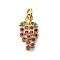 Brass Pendants, Fruit Charms, Lead Free & Cadmium Free, Long-Lasting Plated, with Jump Ring, Grape, 14x7x2mm, Hole: 2.5mm