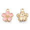 Eco-Friendly Zinc Alloy Pendants, with Enamel, Cadmium Free & Nickel Free & Lead Free, 5- Petal Flower, Light Gold, Pink, 16x13x3mm, Hole: 1.8mm