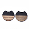 Resin & Walnut Wood Pendants, Gap Flat Round, Black, 33x37x3mm, Hole: 1.8mm