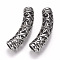 304 Stainless Steel Hollow Tube Beads, Curved, Large Hole Beads, Tube with Flower, Antique Silver, 44x10mm, Hole: 6.5mm