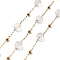 Ion Plating(IP) 304 Stainless Steel Handmade Beaded Chain, with Electroplated Glass, with Spool, Soldered, Real 18K Gold Plated, Flat Round, Clear, 5.5x5.5x3.5mm, about 16.40 Feet(5m)/Roll