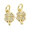 Rack Plating Brass Micro Pave Clear Cubic Zirconia Charms, with Jump Rings, Long-Lasting Plated, Lead Free & Cadmium Free, Clover, Real 18K Gold Plated, 11x6.5x1.4mm, Hole: 3mm
