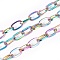 Ion Plating(IP) 304 Stainless Steel Cable Chains, Unwelded, with Spool, Flat Oval, Rainbow Color, 6.5x3.8x0.8mm, about 32.8 Feet(10m)/roll