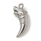 Anti-Tarnish 304 Stainless Steel Pendants, Wolf Tooth Charm, Stainless Steel Color, 27x14.5x6.5mm, Hole: 1x2mm