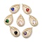 Brass with K9 Glass & Rhinestone Pendants, Light Gold, Teardrop Charms, Mixed Color, 32.5x19x8.5mm, Hole: 1.8mm