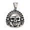304 Stainless Steel Pendants, Indian Skull Charm, Antique Silver, 31.5x27.5x8.5mm, Hole: 8.5x4.5mm