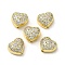 Valentine' s Day Brass Micro Pave Clear Cubic Zirconia Beads, Cadmium Free & Lead Free, Heart, Real 16K Gold Plated, 9x10x6mm, Hole: 1.4mm
