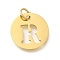 Ion Plating(IP) 304 Stainless Steel Pendants, with Jump Ring, Laser Cut, Flat Round with Letter Charm, Real 18K Gold Plated, Letter R, 20x1mm, Hole: 4.5mm