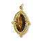 Faceted Natural Tiger Eye Pendants, Oval Charms, with Ion Plating(IP) 304 Stainless Steel Settings, Real 14K Gold Plated, 24.5x14.5x4.5mm, Hole: 2.5mm