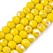 Electroplate Opaque Solid Color Glass Beads Strands, Half Rainbow Plated, Faceted, Rondelle, Yellow, 6x5mm, Hole: 1mm, about 80~85pcs/strand, 38~40cm
