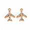 Brass Micro Pave Clear Cubic Zirconia Charms, Nickel Free, Airplane, Real 18K Gold Plated, 11.5x9x2mm, Hole: 1mm