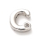 Rack Plating Brass Cubic Zirconia Beads, for Personalized Name Necklaces Making, Long-Lasting Plated, Lead Free & Cadmium Free, Alphabet, Letter C, 12.5x12x4.8mm, Hole: 2.7mm