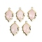 Natural Rose Quartz Faceted Leaf Pendants, Rack Plating Brass Charms, Golden, 23x13.5x5.5mm, Hole: 1.2mm