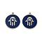 Ion Plating(IP) 316 Surgical Stainless Steel Pendants, Nickel Free, with Enamel, Real 18K Gold Plated, Flat Round Charm, Hamsa Hand, 20x18x2mm, Hole: 1.6mm