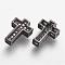 Brass Micro Pave Cubic Zirconia Beads, Cross, Clear, Gunmetal, 10.5x7.5x3mm, Hole: 1mm