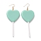 Heart-shape Lollipop Dangle Earrings for Women, Candy Color Simulation Food Drop Earrings, Golden, Medium Aquamarine, 97~99mm, Pin: 0.5mm