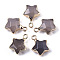 Natural Grey Agate Pendants, with Light Gold Plated Edge and Brass Loop, Star, Faceted, 16~17x13x6.5mm, Hole: 1.6mm