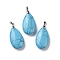Natural Howlite Pendants, with Brass Finding, Teardrop, 35x20x7.5~9mm, Hole: 4x3.5mm