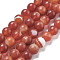 Natural Grade A Striped Agate/Banded Agate Beads Strands, Dyed & Heated, Frosted, Round, Dark Salmon, 8~8.5mm, Hole: 1.2mm, about 39pcs/strand, 14.56 inch(37cm)