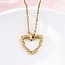 Textured Heart Outline 304 Stainless Steel Pendant Necklaces, Ion Plating(IP), Real 18K Gold Plated, 18.11 inch(46cm)