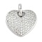 Rack Plating Brass Pendants, Heart Charms, with Cubic Zirconia, Long-Lasting Plated, Lead Free & Cadmium Free, with Jump Ring, Platinum, 17.5x20x3.5mm, Hole: 5mm