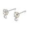 Brass Stud Earring Findings, with Rhinestone and 925 Sterling Silver Pin, with Horizontal Loops, Platinum, 6.5x4mm, Hole: 1mm, Pin: 9x0.8mm