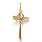 304 Stainless Steel Pendants, Cross with Circle, Golden & Stainless Steel Color, 36x17x10mm, Hole: 4x2.5mm