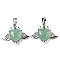Natural Green Aventurine with Clear Cubic Zirconia Pendants, Heart & Wing Charms with Rack Plating Brass Findings, Platinum, Cadmium Free & Lead Free, 25x31.5x8.5~9mm, Hole: 7.9x5mm