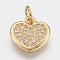 Brass Micro Pave Cubic Zirconia Pendants, Lead Free & Cadmium Free, Heart, Golden, 13x13x1.5mm, Hole: 3mm