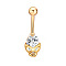 Clear Cubic Zirconia Belly Button Rings, Stainless Steel Piercing Navel Rings, Curved Barbell Body Jewelry for Women, Golden, Skull, 8~13mm, Bar: 10x1.5mm